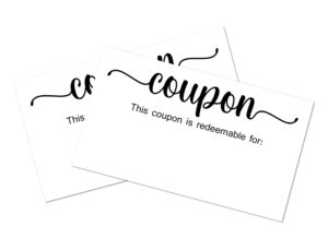 coupon cards, gift certificate , present voucher for bridal shower, baby shower, family reunion, holiday celebrations, newlyweds reception, graduation, birthday events, redeemable 50 cards 3.5"x2". made in usa