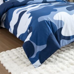 Holawakaka Twin Size Camouflage Bedding Comforter Set with Sheets, Boys Girls Men Camo Bed in A Bag 5 Pieces, Kids Teens Dorm Bed Sets Neutral Farmhouse Lodge Cabin Army Bedspread (Blue, Twin)