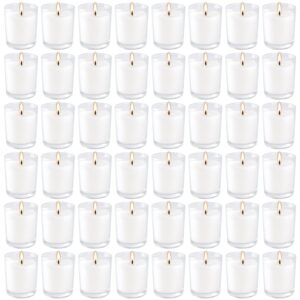 yoroxrg 48 pack white unscented clear glass filled votive candles. hand poured wax candle ideal gifts for aromatherapy spa weddings birthdays holidays party (white)