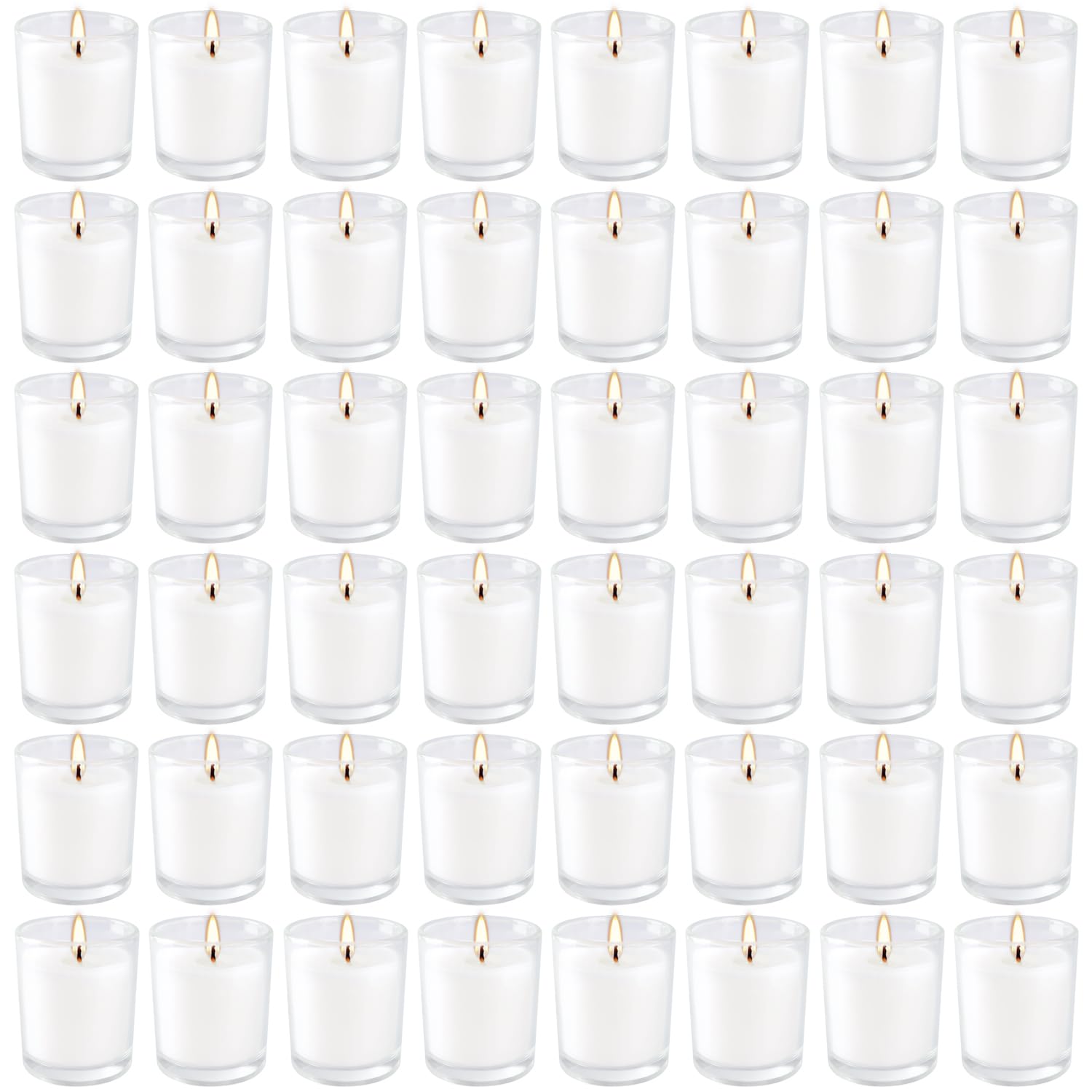 YOROXRG 48 Pack White Unscented Clear Glass Filled Votive Candles. Hand Poured Wax Candle Ideal Gifts for Aromatherapy Spa Weddings Birthdays Holidays Party (White)