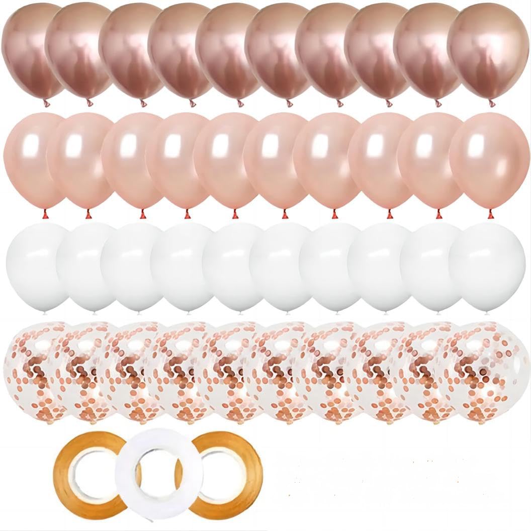 60pcs Rose Gold Balloons 12 inch White and Rose Gold Latex Balloons Rose Gold Confetti Balloon for Birthday Party Wedding Graduation Bridal Shower Decorations