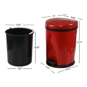 Ysmiltion 2.6 Gallon Plastic Step On Trash Can, Round Plastic Garbage Can, Red