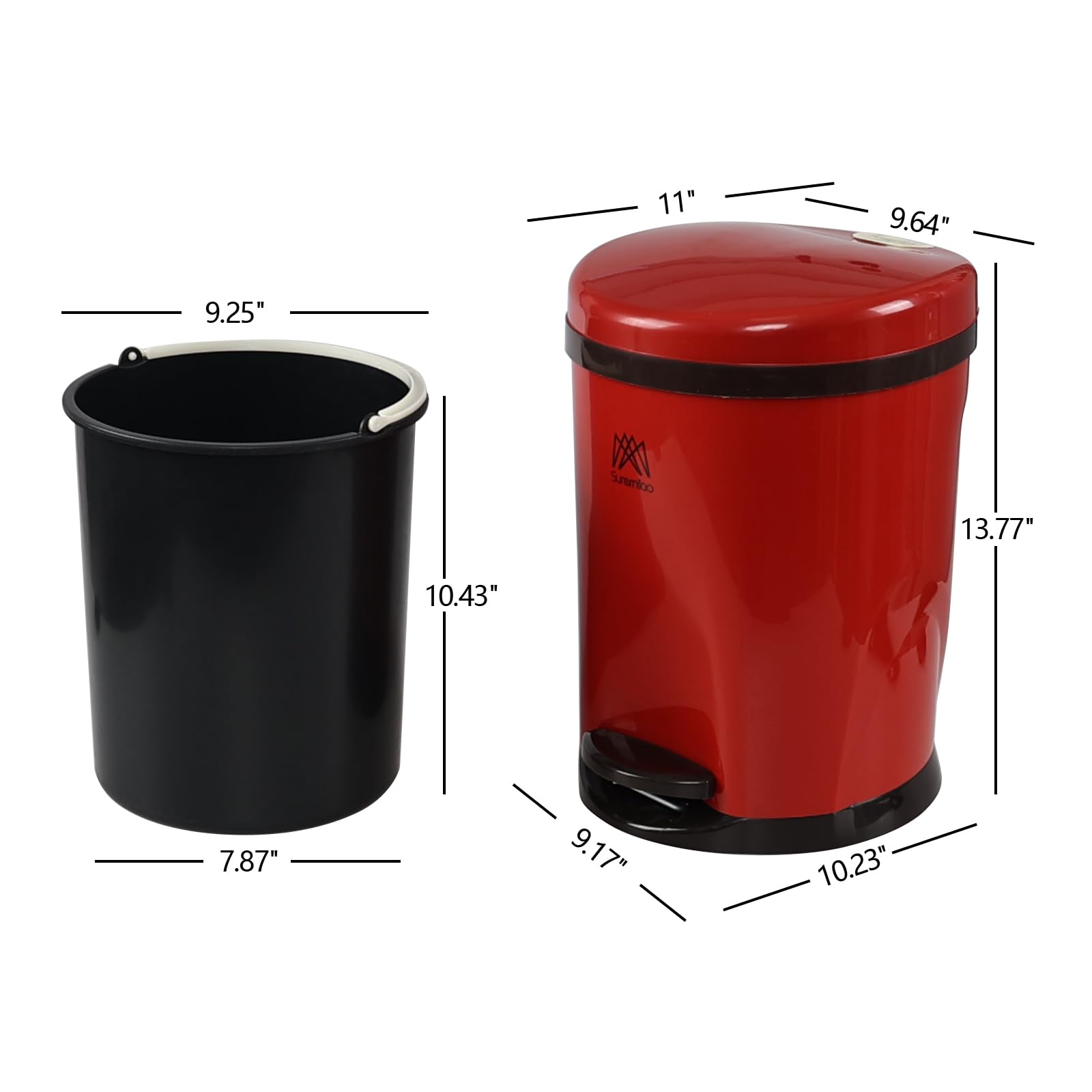 Ysmiltion 2.6 Gallon Plastic Step On Trash Can, Round Plastic Garbage Can, Red