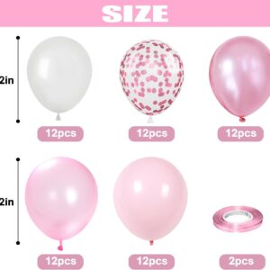 DUILE 60pc Light Pink Balloons Metallic Pink Balloon Pink Latex Balloons Pink Confetti Balloons and Pear White Balloons for Birthday Baby Shower Princess Party Decorations