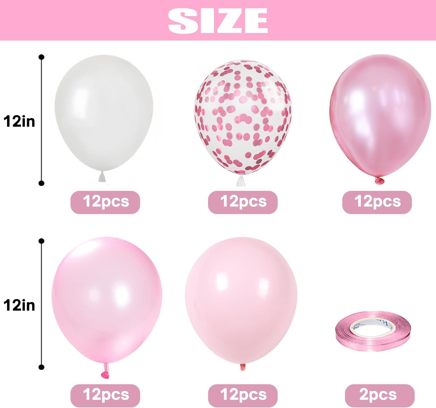 DUILE 60pc Light Pink Balloons Metallic Pink Balloon Pink Latex Balloons Pink Confetti Balloons and Pear White Balloons for Birthday Baby Shower Princess Party Decorations