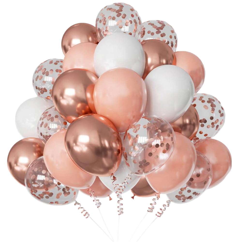 60pcs Rose Gold Balloons 12 inch White and Rose Gold Latex Balloons Rose Gold Confetti Balloon for Birthday Party Wedding Graduation Bridal Shower Decorations