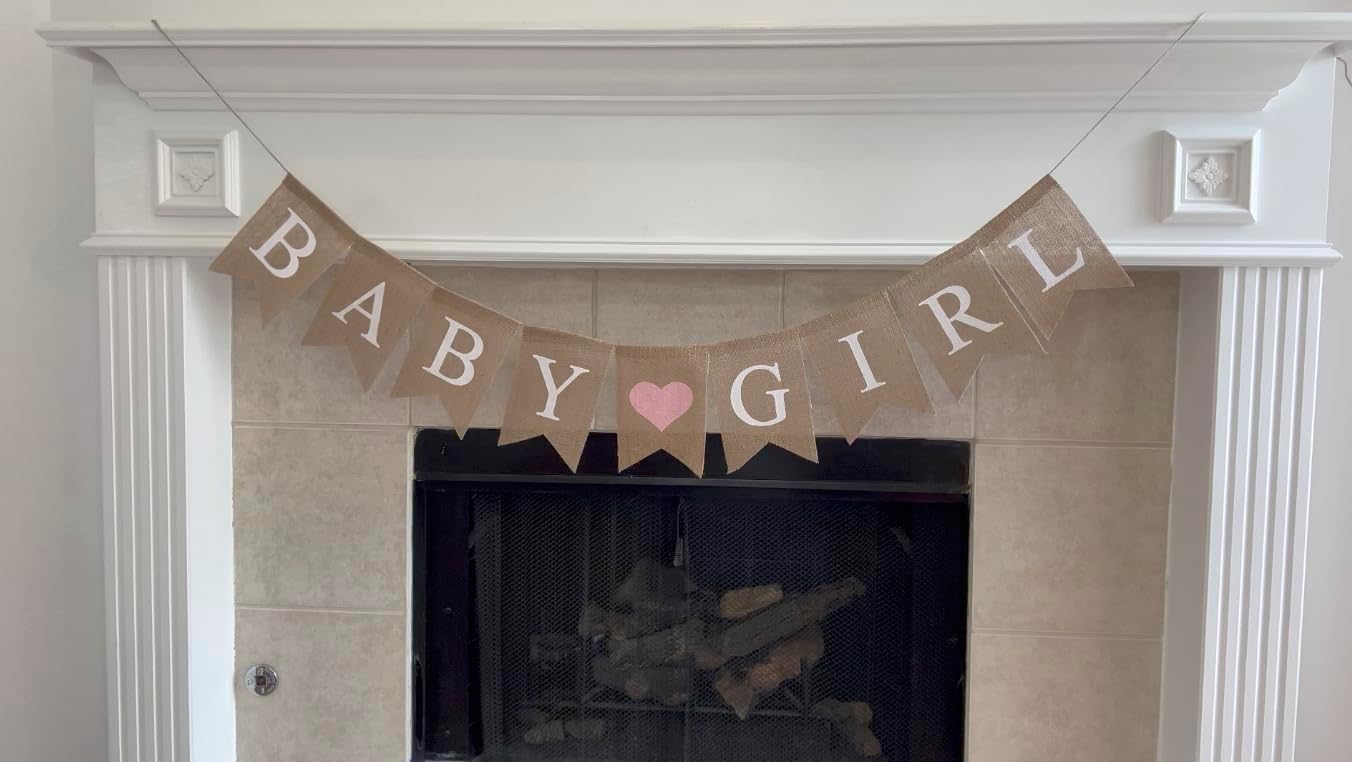 Shimmer Anna Shine Baby Girl Burlap Banner for Baby Shower Decorations and Gender Reveal Party (Light Pink Heart)