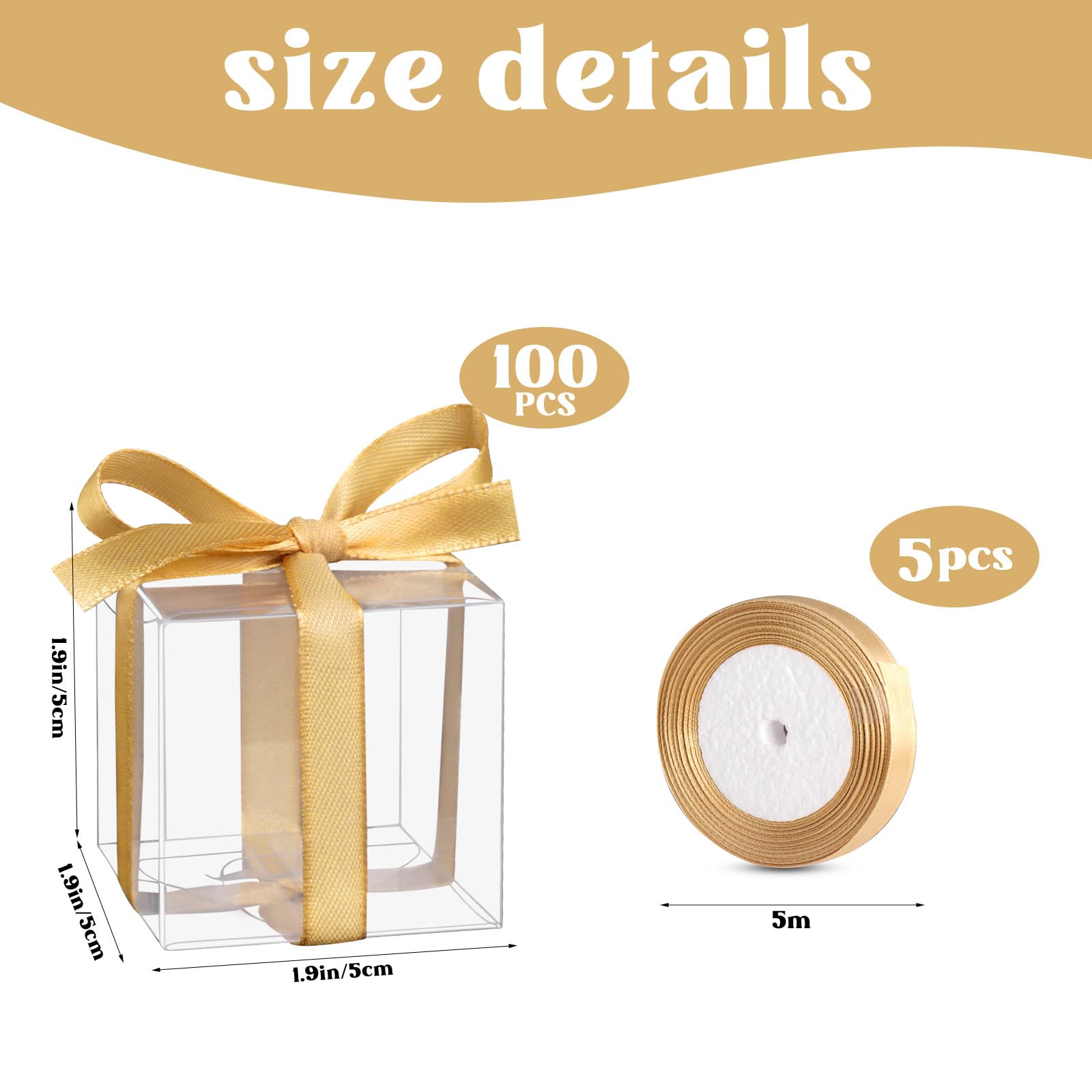 Hooqict 50pcs Favor Boxes 2x2x2 Inches Clear Gift Boxes with Ribbons Party Favor Boxes Small Plastic Candy Treat Boxes for Wedding Favors Baby Shower Birthday Classroom