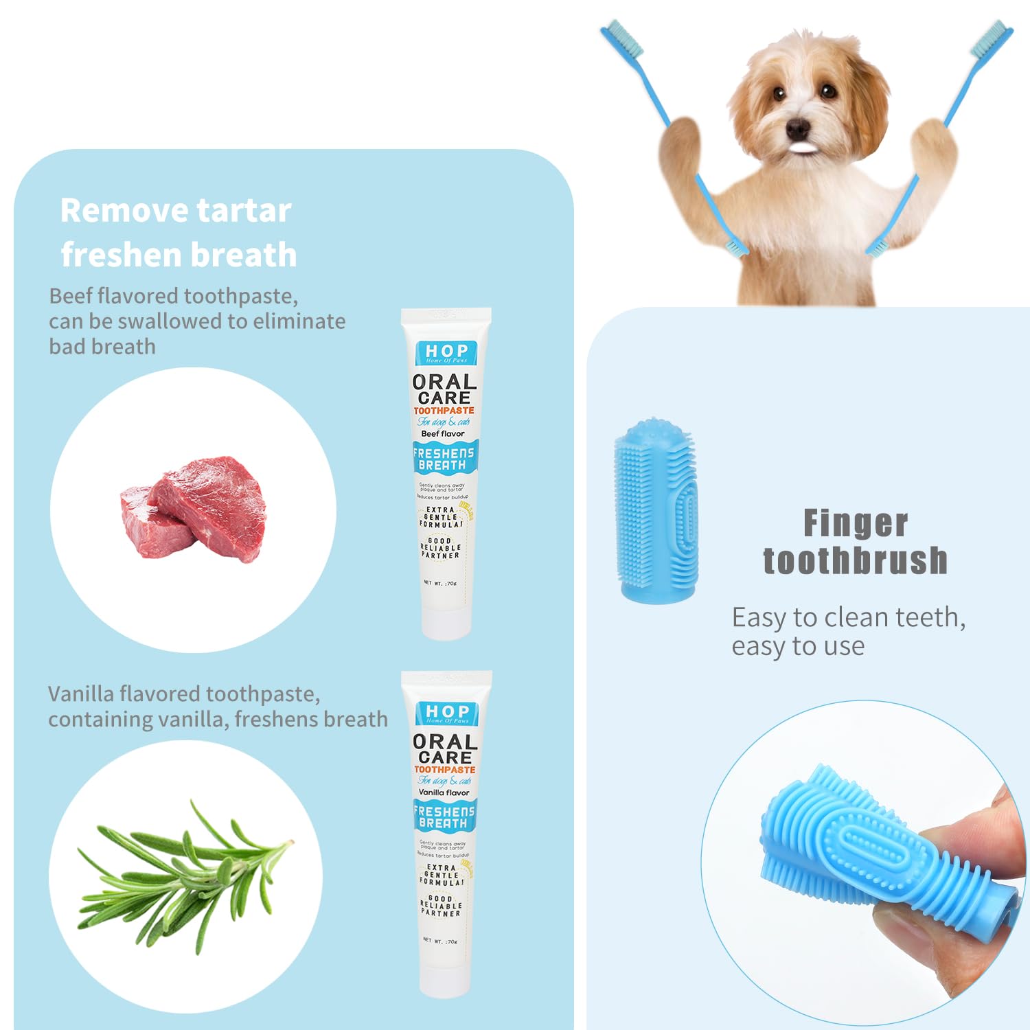 HOP Dog Toothbrush 10PCS Cats Dogs Dental Care Soft Bristles Finger Toothbrush Set Toothpaste Fresh Breath Dog Oral Care Kit Suitable for All Pets Home of Paws