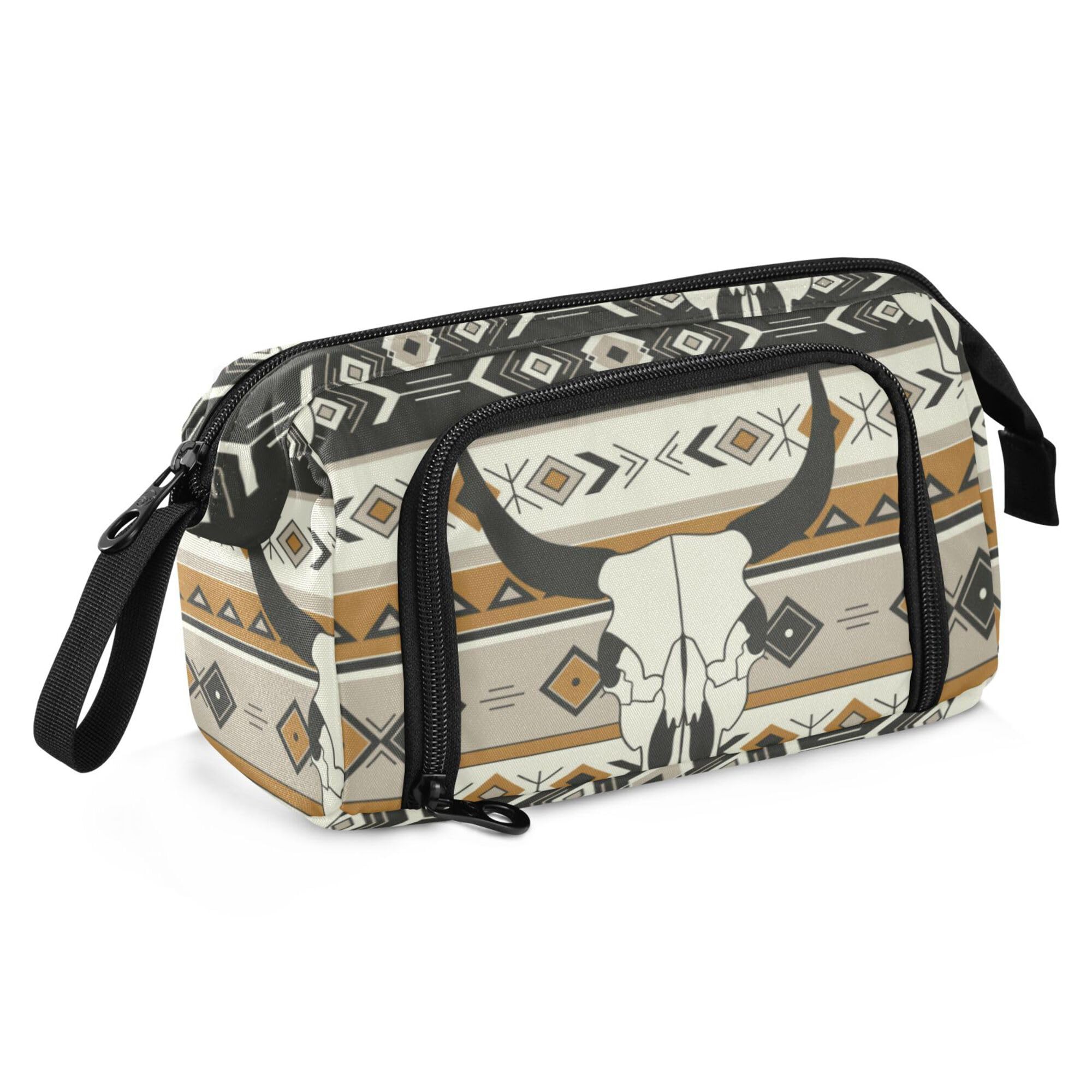 Fisyme Western Boho Bull Skulls Pencil Case Large Capacity Pencil Pouch Pen Bag Box Big Makeup Pencil Case Organizer