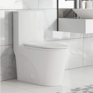 Swiss Madison Well Made Forever SM-1T254 St. Tropez One Piece Toilet, 26.6 x 15 x 31 inches, Glossy White & ALPHA BIDET JX Elongated Bidet Toilet Seat, White, Endless Warm Water, Rear and Front Wash