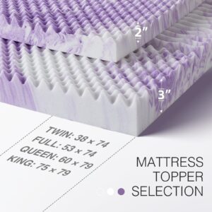 Orcalic 3 Inch Memory Foam Mattress Topper 5-Zone Soft Mattress Pad Pressure Relieve Bed Topper, CertiPUR Certified, Twin Size, Purple