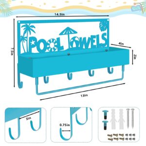 TAINAT 3-in-1 Outdoor Pool Towel Rack,Metal Towel Holder Wall Mounted Towel Drying Hanging Hooks,Poolside Beach Towel Storage for Bath Towel,Coats,Robe Swimsuit,Keys