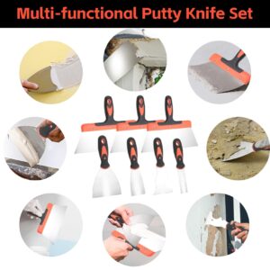 Drywall Knife Set, 10Pcs Drywall Tools Finishing Includes Stainless Steel Putty Knife Set, Taping Knife, Painter Scraper, 14" Drywall Mud Pan and Mud Scoop, Spackle Tool Kit for Drywall Work