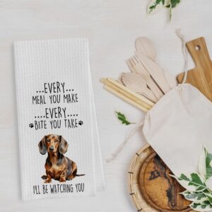 Geqtt Funny Dachshund Dish Towels set - Dachshund Gifts Waffle Weave Kitchen Towels, Dachshund Decorative Hand Tea Towels for Bathroom Kitchen, Weiner Dog Gifts for Women (16×24 Inches Set of 2)