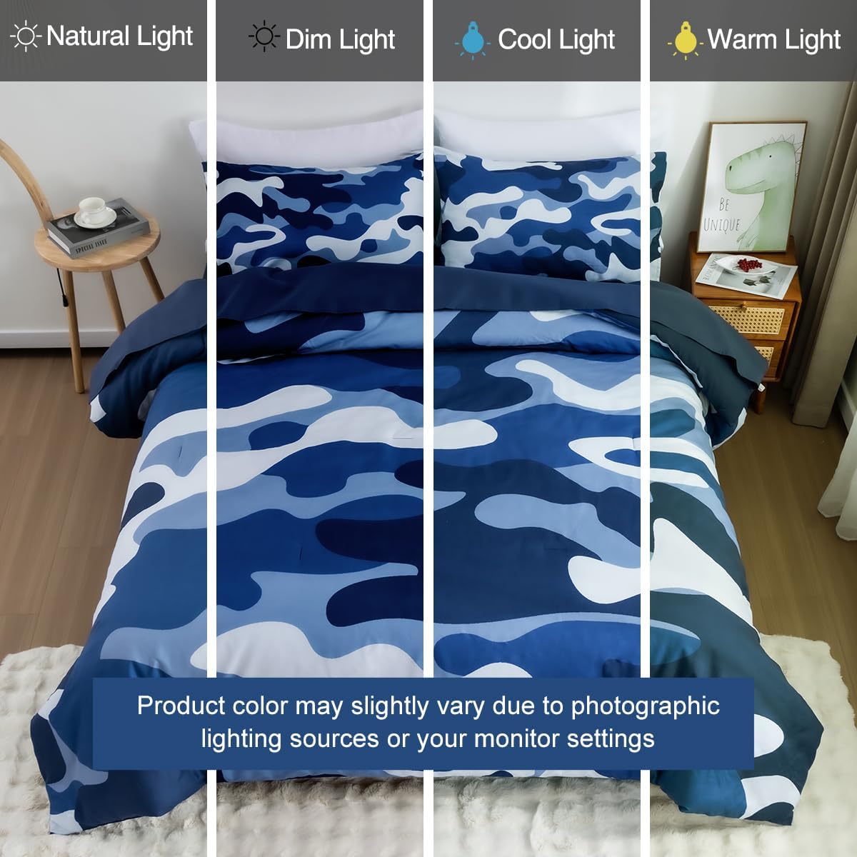 Holawakaka Twin Size Camouflage Bedding Comforter Set with Sheets, Boys Girls Men Camo Bed in A Bag 5 Pieces, Kids Teens Dorm Bed Sets Neutral Farmhouse Lodge Cabin Army Bedspread (Blue, Twin)