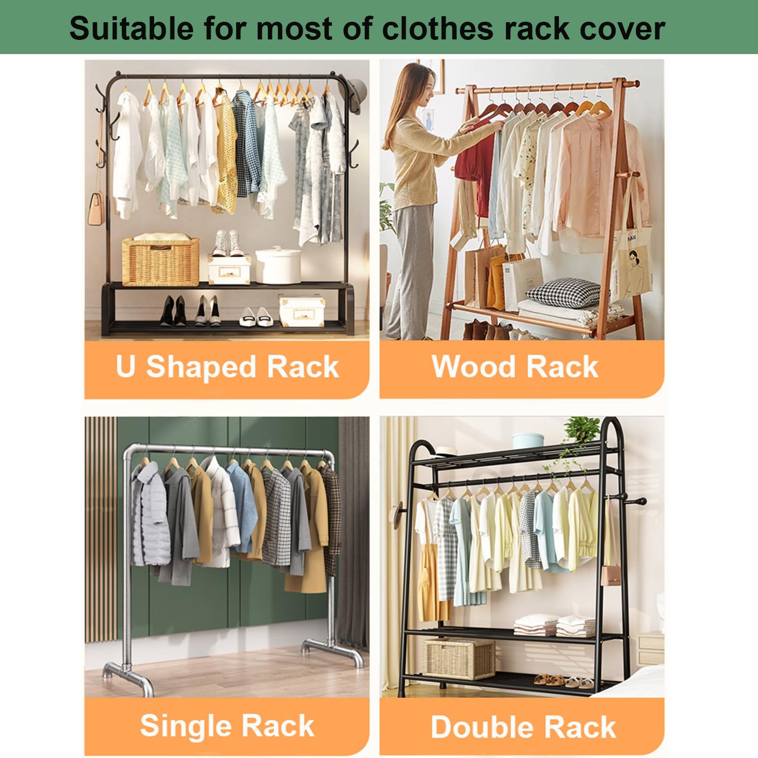 Clear Garment Rack Cover with Zipper Clothes Hanging Rack Cover Dustproof Waterproof Clothing Storage Protector (47.2x20x60 inch)