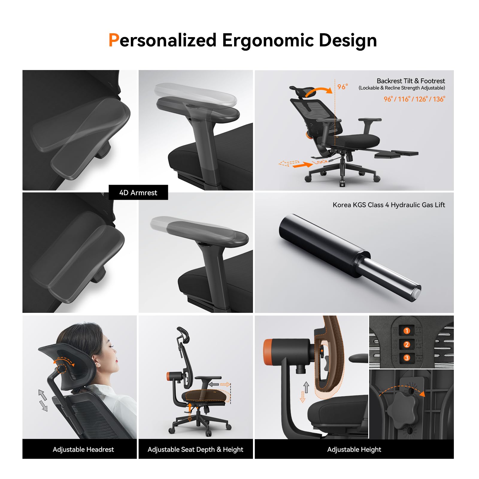 Newtral Office Chair Ergonomic & Laptop Table - High Back Desk Chair with Footrest, Auto-Following Lumbar Support, 4D Armrest, Adjustable Seat Depth & Height, Computer Desk Chair for Home Workstation