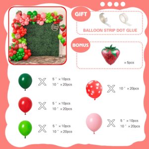 MOMO RUCCI 147Pcs Strawberry Balloons Arch Garland Kit with Strawberry Foil Balloons for Sweet Girl My Berry First Themed Birthday Party Supplies Baby Shower Gender Reveal Decorations Red Pink Green