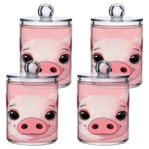 SDMKA 2 Pack Apothecary Jars Bathroom Cute Pig Face Qtip Holder Dispenser Clear Plastic Storage Canister Jar with Lid for Cotton Ball, Cotton Swab