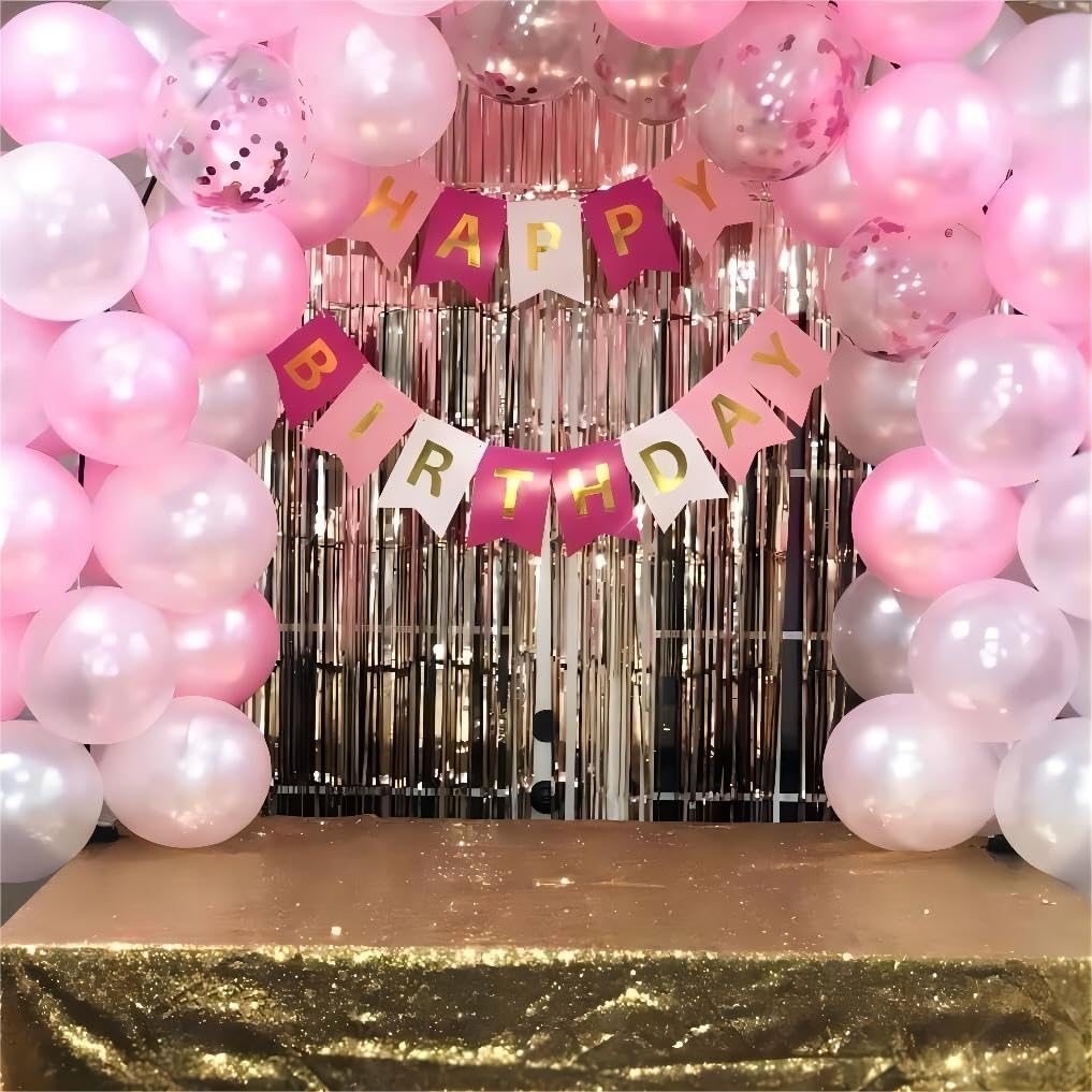 DUILE 60pc Light Pink Balloons Metallic Pink Balloon Pink Latex Balloons Pink Confetti Balloons and Pear White Balloons for Birthday Baby Shower Princess Party Decorations