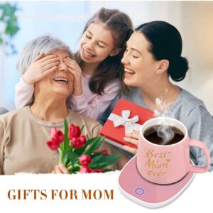 Coffee Mug Warmer & Best MOM Ever Mug Set, Mug Warmer for Desk, Birthday for Mom from Daughter, Son