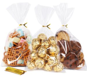 surehome cellophane bags 100 pack clear cellophane treat bags 6x10 in cello candy bags for party favors clear gift bags with ties plastic gift bags for gift giving cookies bakery popcorn goodie wraps