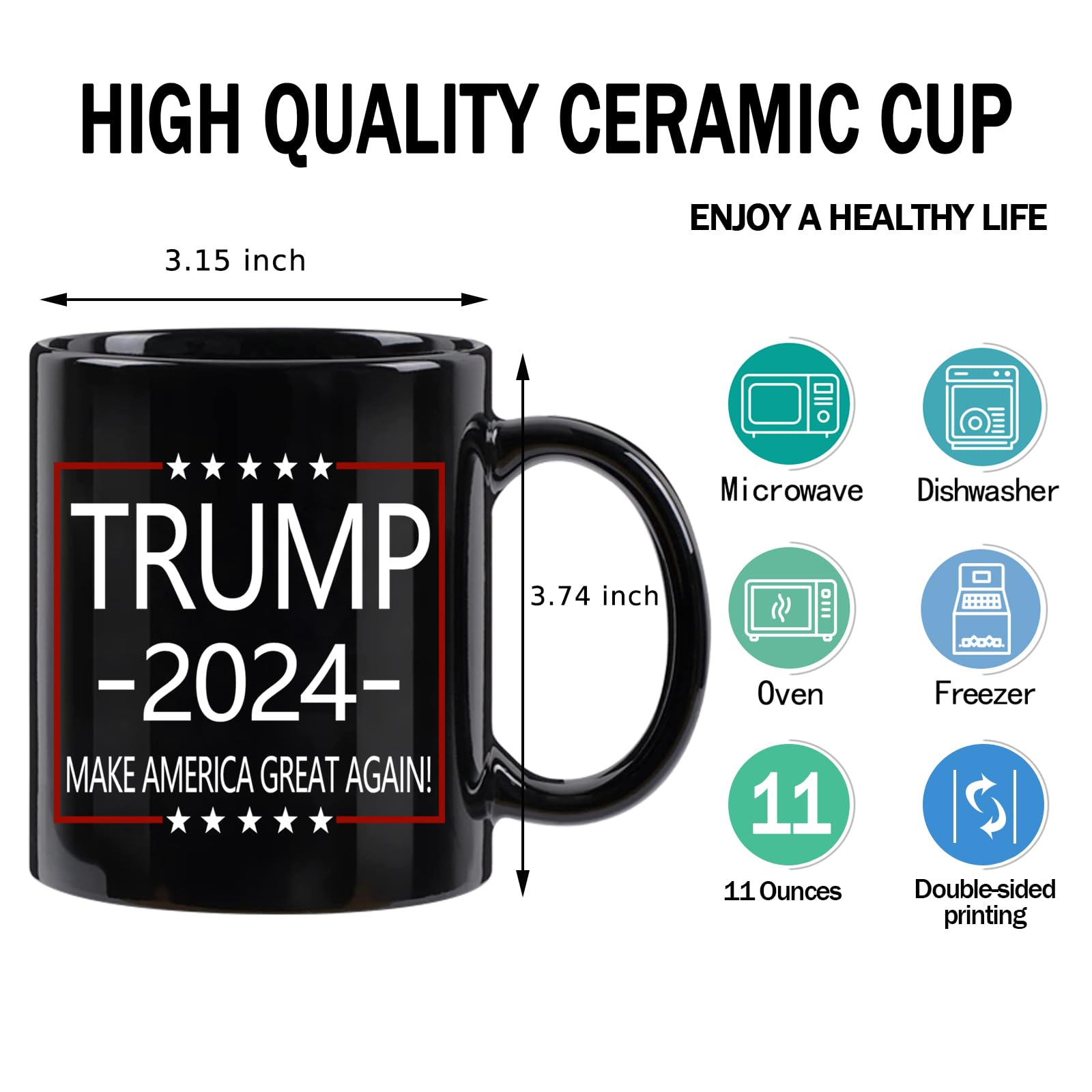 WENSSY Trump for President Mug, Donald Trump 2024 Make America Great Again Mug, Trump 2024 Mug, Trump for President of The United States 11 Ounce Black