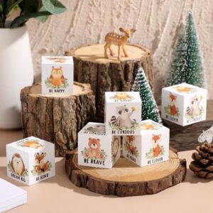 Vertintong 6 Pcs 1.6 Inch Inspirational Animal Nursery Decor Baby Wooden Forest Animals Bear Raccoon Lion Fox Decor Blocks Woodland Table Decor Safari Creatures Decor(Woodland,White)