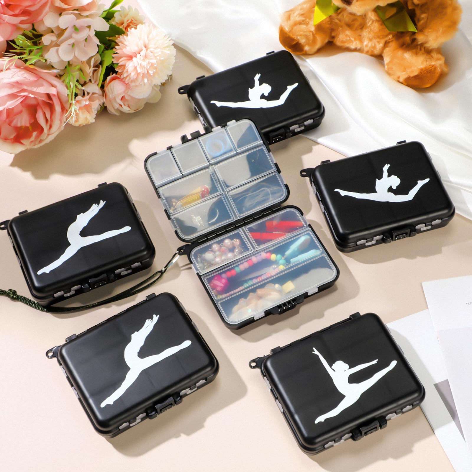 DoubleFill 6 Pcs Dance Recital Gifts for Girls Bobby Pin Case Mini Hair Tie Clip Storage Box Dance Appreciation Gifts Portable Ballerina Travel Case Accessories for Girls Women Dance Lover Dance Team