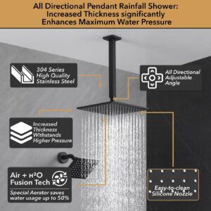 VANFOXLE Shower Faucet Set Matte Black Shower System,Push Button Diverter Shower Faucet with 2 in 1 Handheld,Ceiling Mount 10 Inch Shower Head with 6 Inch Wall Mount Shower Head