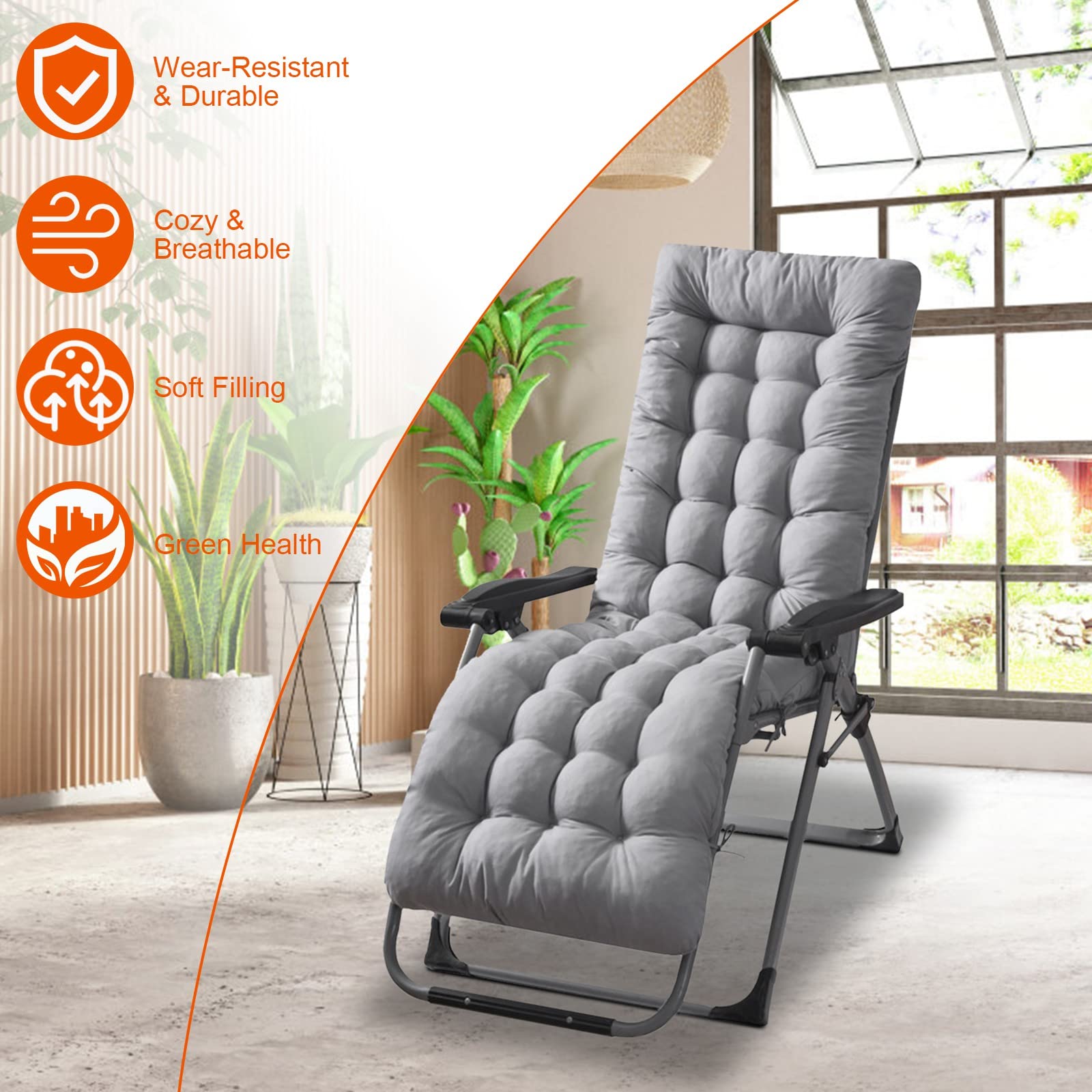 KOCASO Lounge Chair Cushions Padding Chaise Lounger Cushion Recliner Rocking Chair Sofa Mat Pad Chair Cushion for Indoor Outdoor Furniture, Zero Gravity Chair Cushion