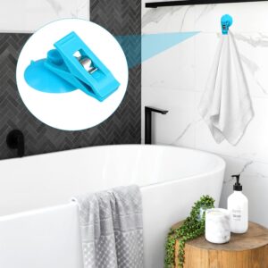 6pcs Suction Cup Clips, Shower Curtain Clips Splash Guard Round Suction Cups with Clamp to Prevent Water Splashing Out Windproof Suction Wall Hanger/Holder for Fridge Shower Room Glass Window(Blue)