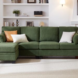 CHIC HOUSE Corduroy Modular Sectional Couch with Ottoman Chaise, L Shaped 4-seat Sofa for Living Room, Apartment, Lounge, Modern Armrest Neck Support Furniture