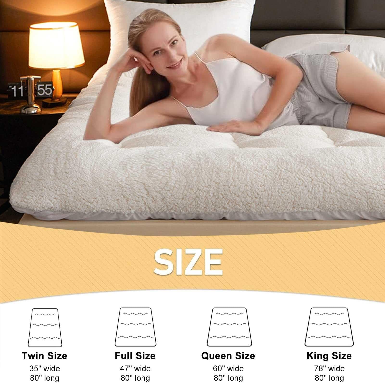 ALKANI King Futon Mattress, Winter Fleece Japanese Futon Floor Mattress, Thick Fluffy Foam Mattress Topper, Guest Foldable Mattress (Color : White, Size : King)