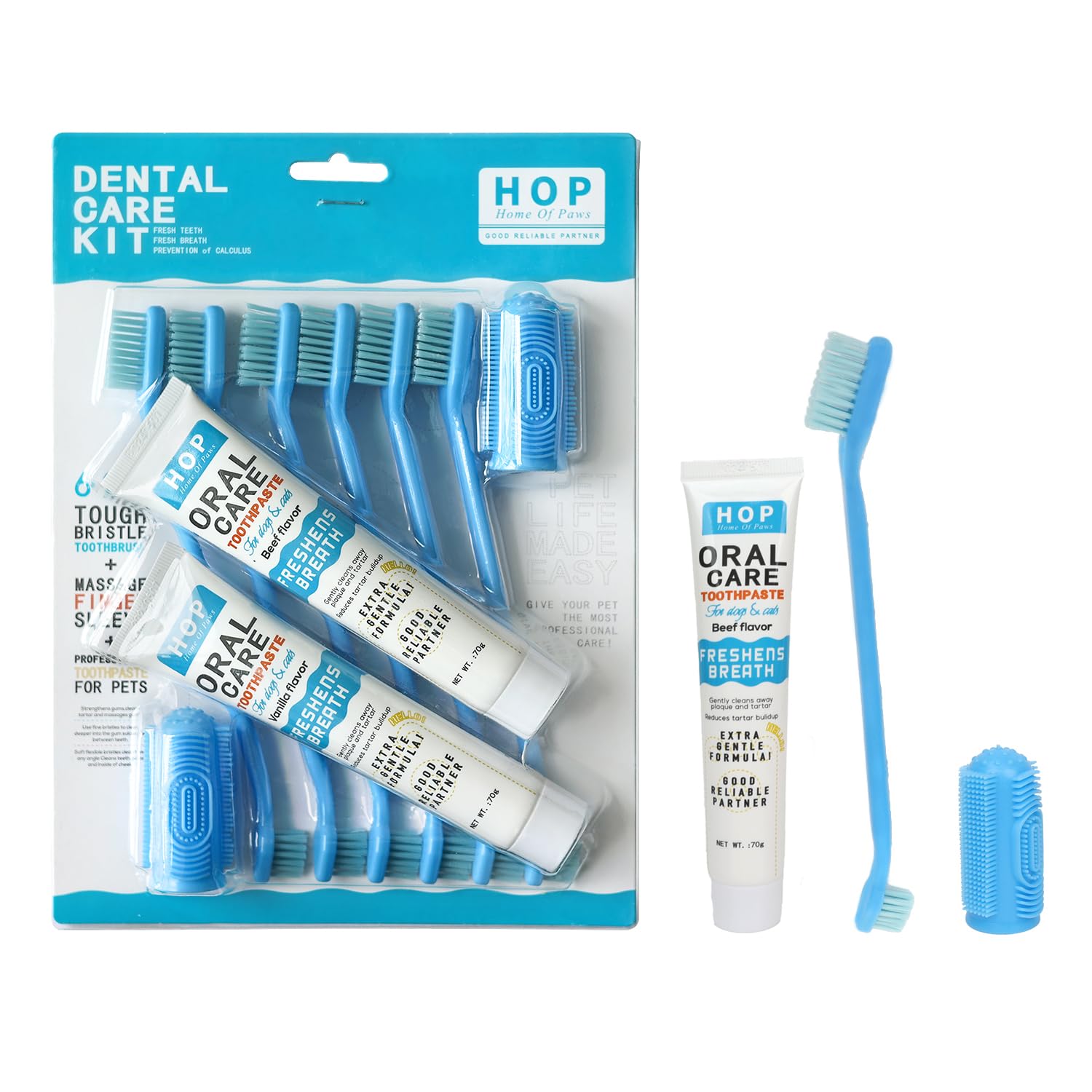 HOP Dog Toothbrush 10PCS Cats Dogs Dental Care Soft Bristles Finger Toothbrush Set Toothpaste Fresh Breath Dog Oral Care Kit Suitable for All Pets Home of Paws