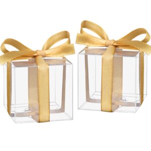 hooqict 50pcs favor boxes 2x2x2 inches clear gift boxes with ribbons party favor boxes small plastic candy treat boxes for wedding favors baby shower birthday classroom