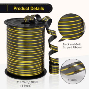 OMISELIO Black and Gold Ribbon, Black Ribbon, Curling Ribbon, Shiny Curling Ribbon for Gift Wrapping, Balloon Ribbon, Balloon String, Curly Ribbon for Halloween, Graduations, Christmas (219 Yard)