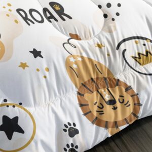 AILONEN Kids Lion Comforter Set Twin Size, 3 Pieces Kawaii Bed in a Bag,Cute Lion Kids Bedding Set for Boys Girls,Cartoon Animal Pattern Quilt with 2 Pillowcases