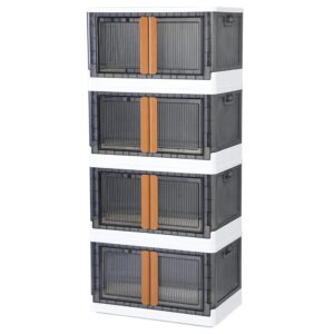 eleganceessentials storage bins with lids, wardrobe closet organizer and storage, durable, stackable storage, crate for book storage (19 gal, 4, count)