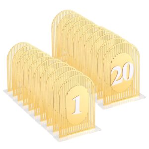 20 pcs modern arch gold table numbers for wedding reception， acrylic signs and holders ，perfect for centerpiece, reception, decoration, party, anniversary, event（4x6 inch）