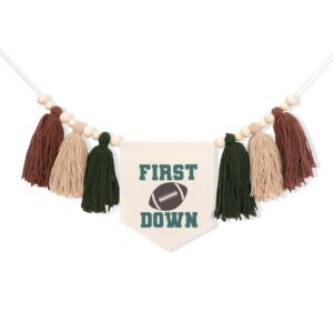 Football High Chair Banner - Football 1st First Birthday Party Decorations,First Year Down Highchair Tassel Banner,Football 1st Birthday High Chair Banner