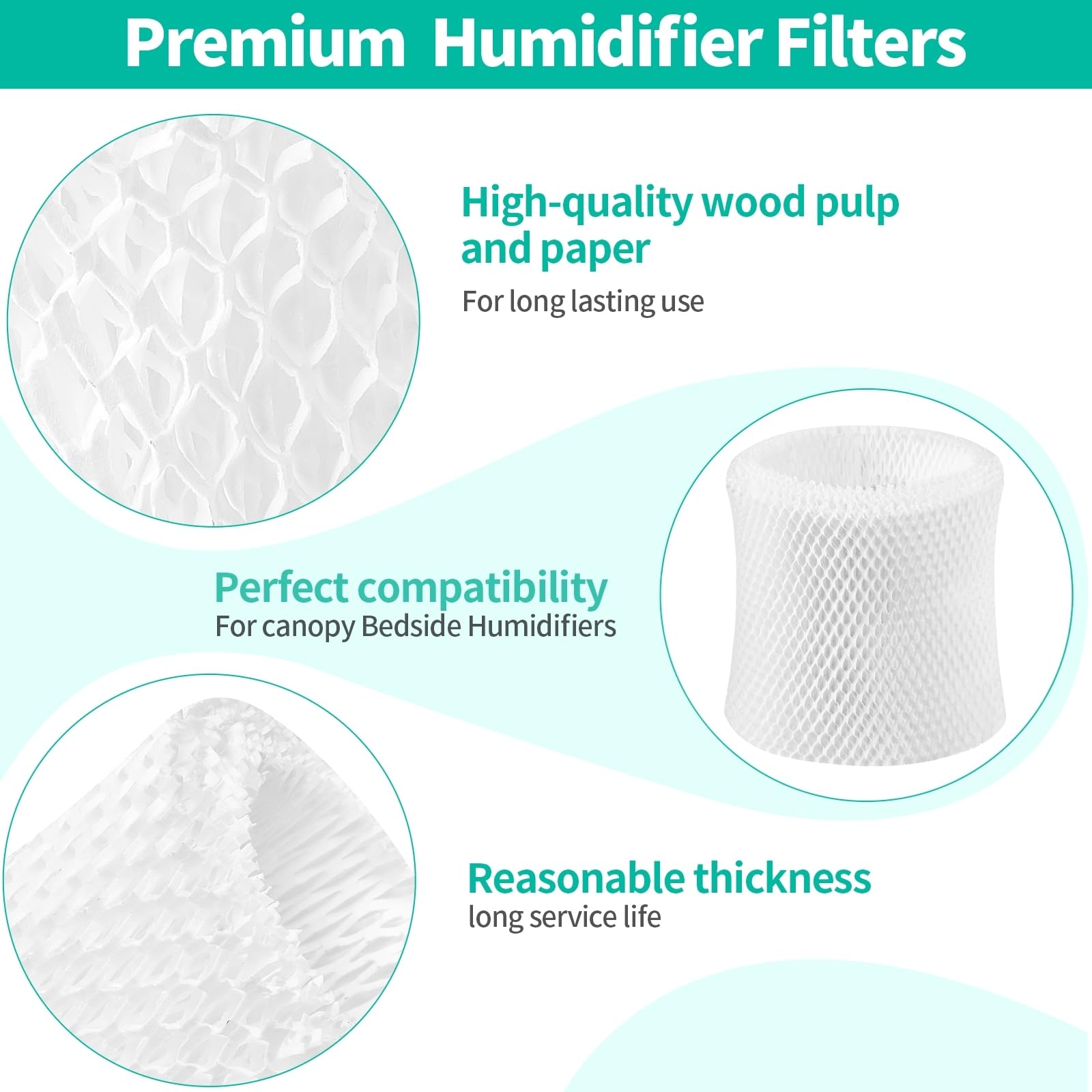 Gazeer Humidifier Replacement Filter Compatible with Canopy Bedside and Nursery Humidifier,Made with Wood Pulp, Paper Filter, 4-Pack