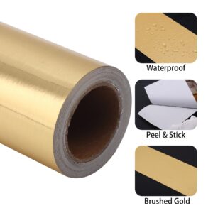 Peel and Stick Brushed Gold Wallpaper Border, Removable PVC Waterproof Wallpaper for Mirror Frame, Kitchen Tiles, Cabinet, and Home Décor (32.8ft x 3.9inch)