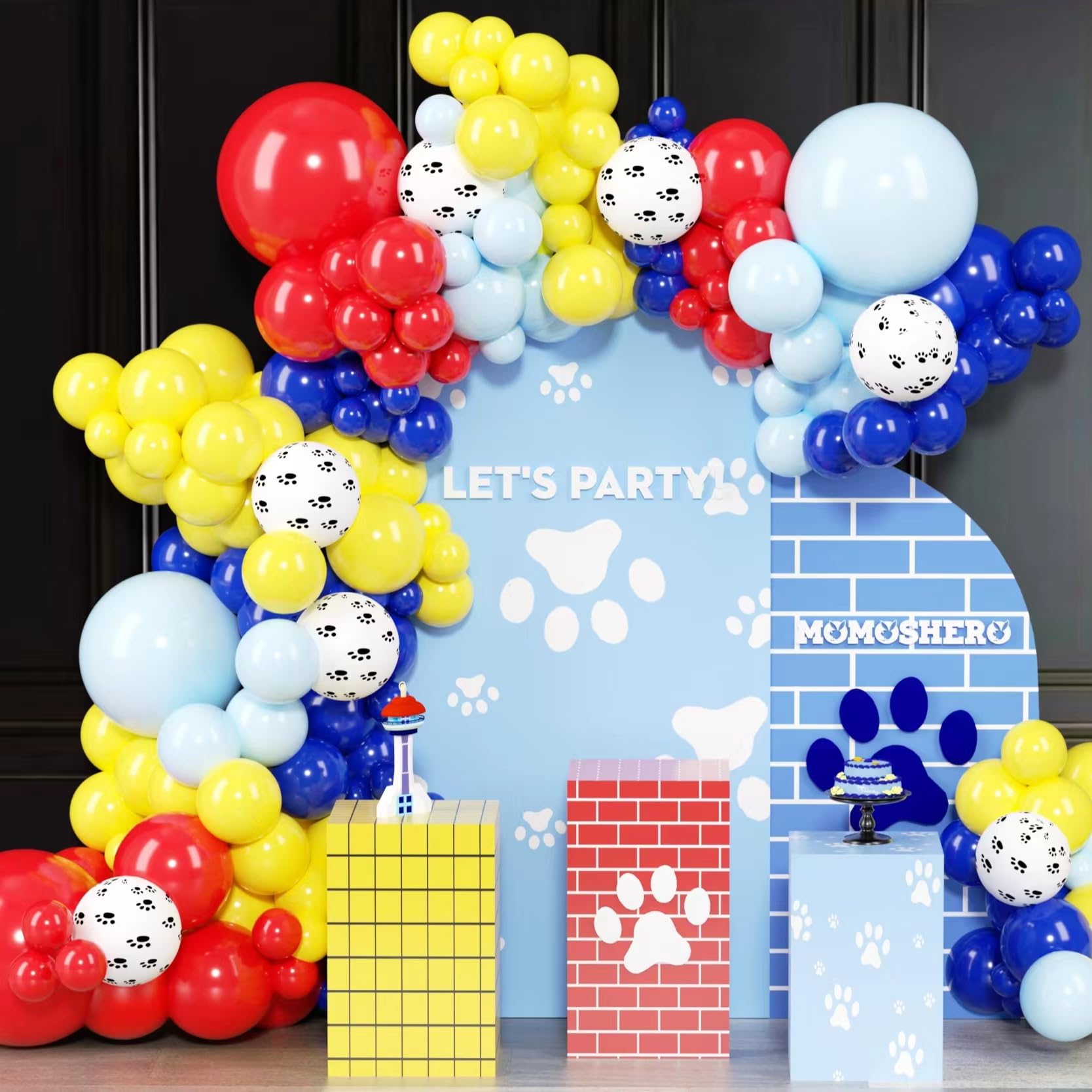 MOMOSHERO 137Pcs Paw Toy Inspired Story Balloon Arch Garland Kit, tieh Paw Print Balloons, Dog Bone Foil Balloons for Baby Shower Gender Reveal Birthday Party Decorations Supplies