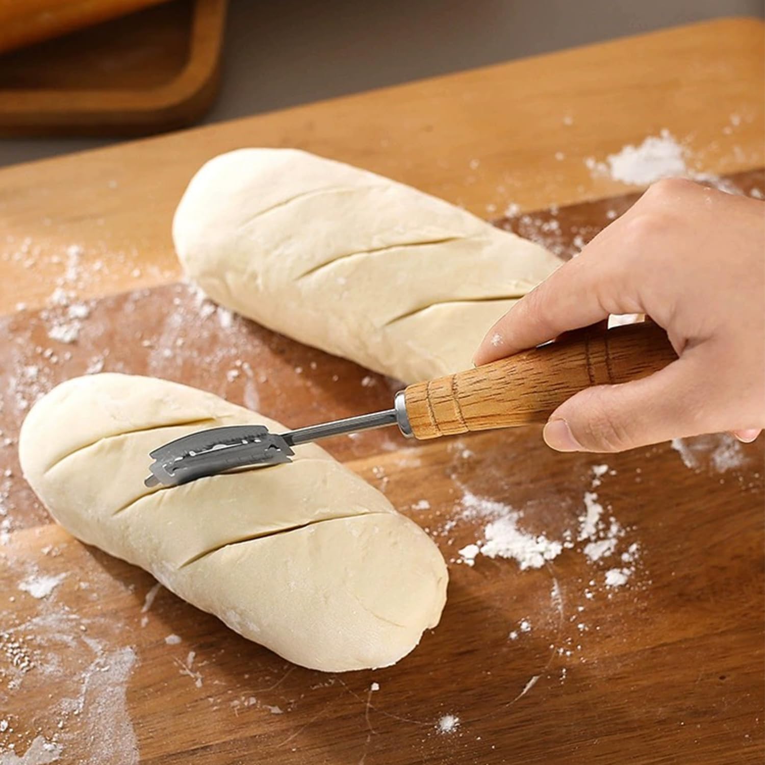 MINIFISH Bread Knife with Bread Scoring Tool for Homemade Bread, 16" Sourdough Bread Knife, Wooden & Stainless Steel Serrated Bread Slicer - Effortless Slicing for Perfect Portions