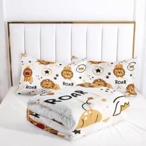 AILONEN Kids Lion Comforter Set Twin Size, 3 Pieces Kawaii Bed in a Bag,Cute Lion Kids Bedding Set for Boys Girls,Cartoon Animal Pattern Quilt with 2 Pillowcases