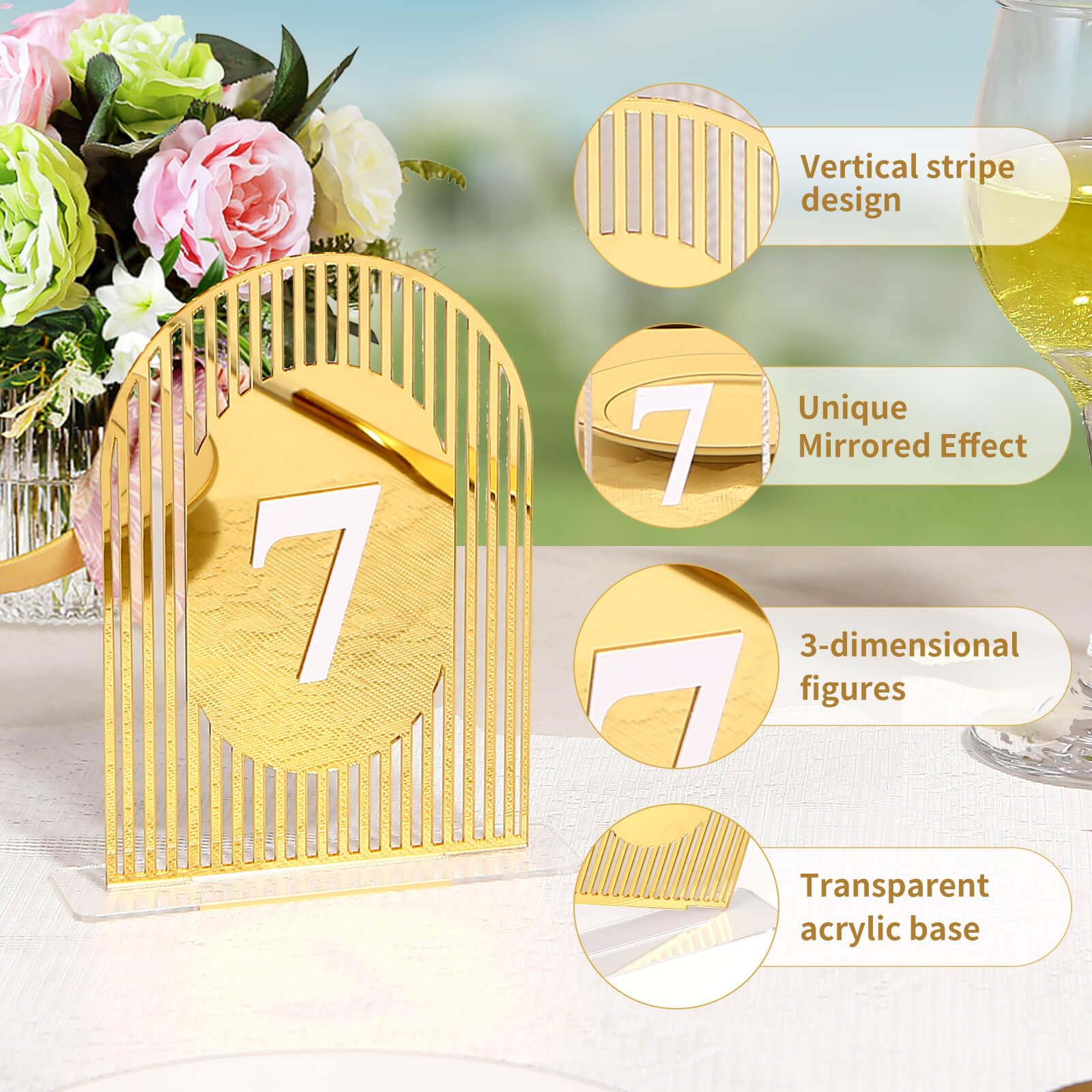 20 pcs Modern Arch Gold Table Numbers for Wedding Reception， Acrylic Signs and Holders ，Perfect for Centerpiece, Reception, Decoration, Party, Anniversary, Event（4x6 Inch）