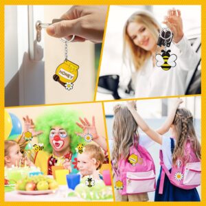 ZAUGONTW 48 Pcs Bee Keychain, Bee Party Favors Bee Decorations, Flower Honey Pots Bees Decor for Bee Theme Party Baby Shower Kids Birthday Supplies Decorations