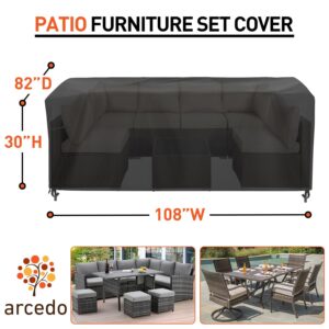 Arcedo Outdoor Furniture Cover Rectangular, Waterproof Patio Furniture Set Cover for Sectional Conversation Set, All Weather Protection Dining Table Chair Set Cover, 108" x 82" x 30"H, Black